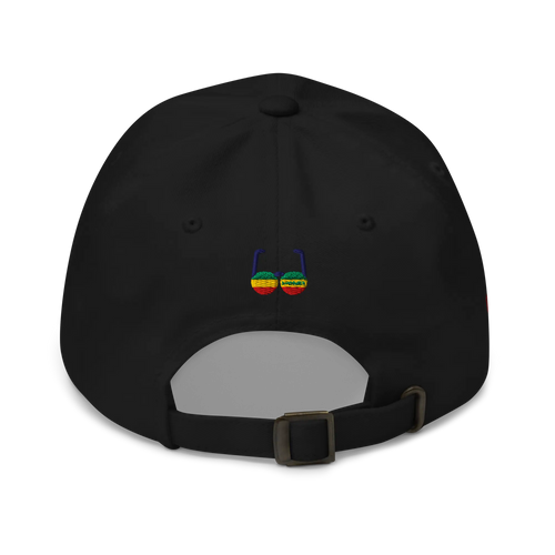 JSL FASHION MERCH -DAD HAT with embroidered sunglasses design on the back, showcasing a stylish, casual look.